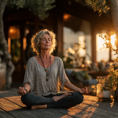 Възрастни хора практикуват йога