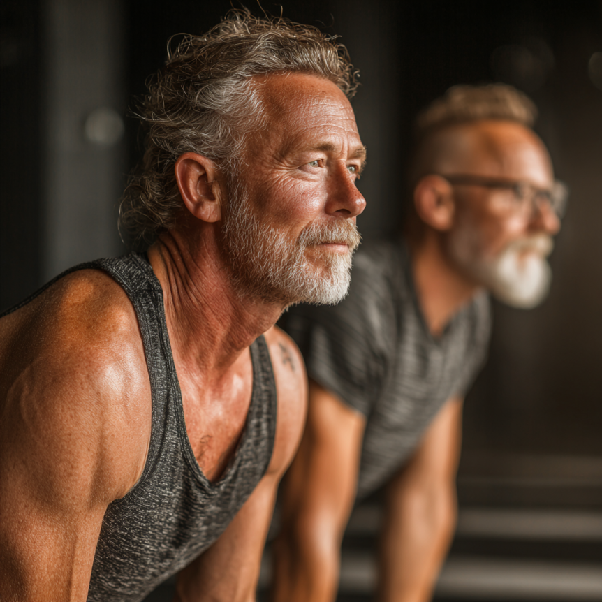 Възрастни хора в йога поза